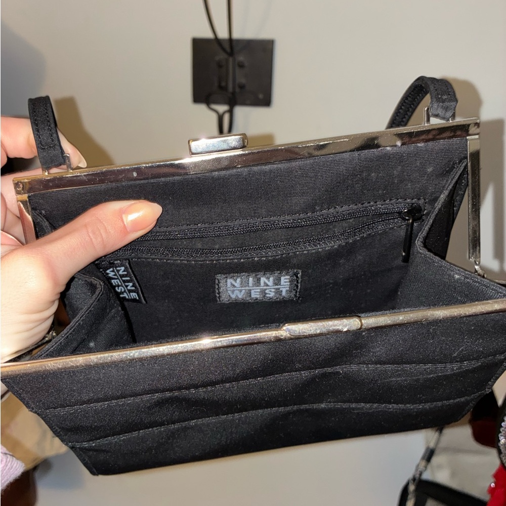 Nine West Black Satin Kiss-Lock Frame Wristlet Clutch